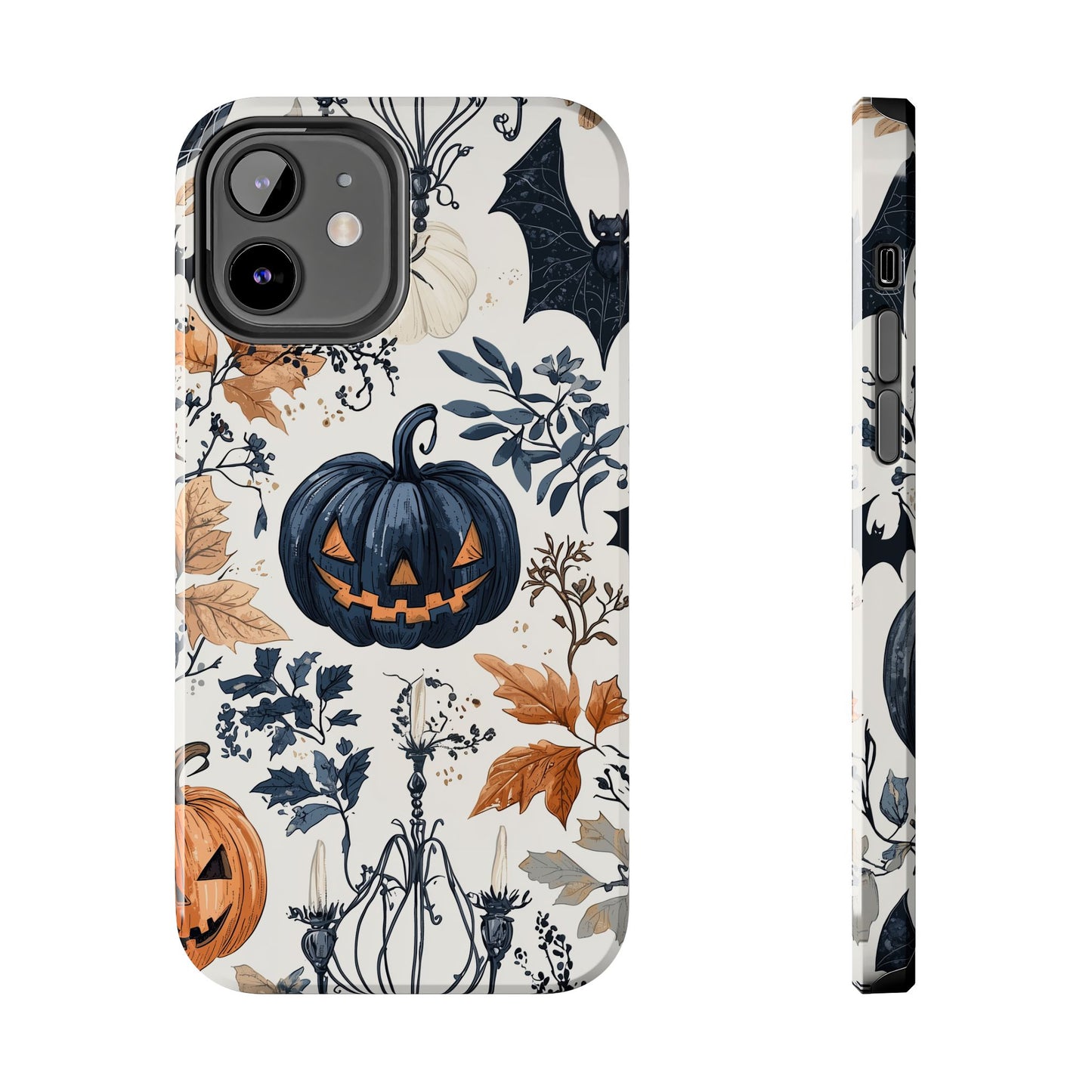 Vintage Halloween iPhone Case – Dark Jack-o'-Lanterns, Bats, and Autumn Leaves Design