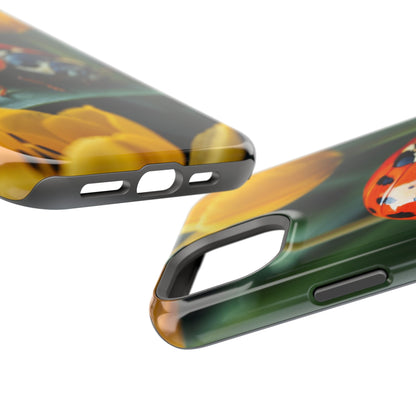 MagSafe iPhone Case: Vibrant Ladybug Amidst a Lush Yellow Flower Garden