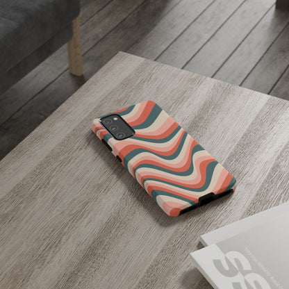 Groovy Waves Samsung Galaxy Case – Retro 70s-Inspired Stripes in Coral, Cream, and Teal