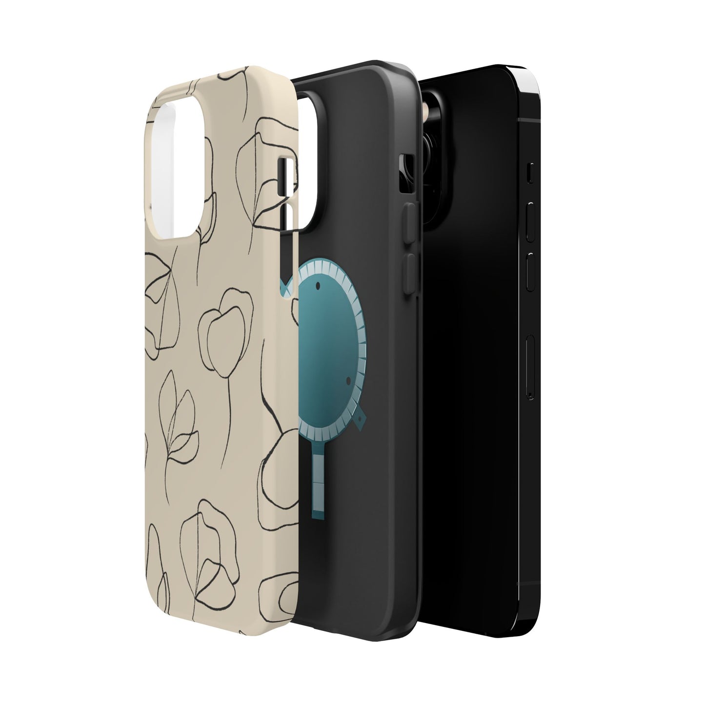 Minimalist Line Art Floral Tough MagSafe iPhone Case – Elegant Abstract Design with Dual-Layer Protection