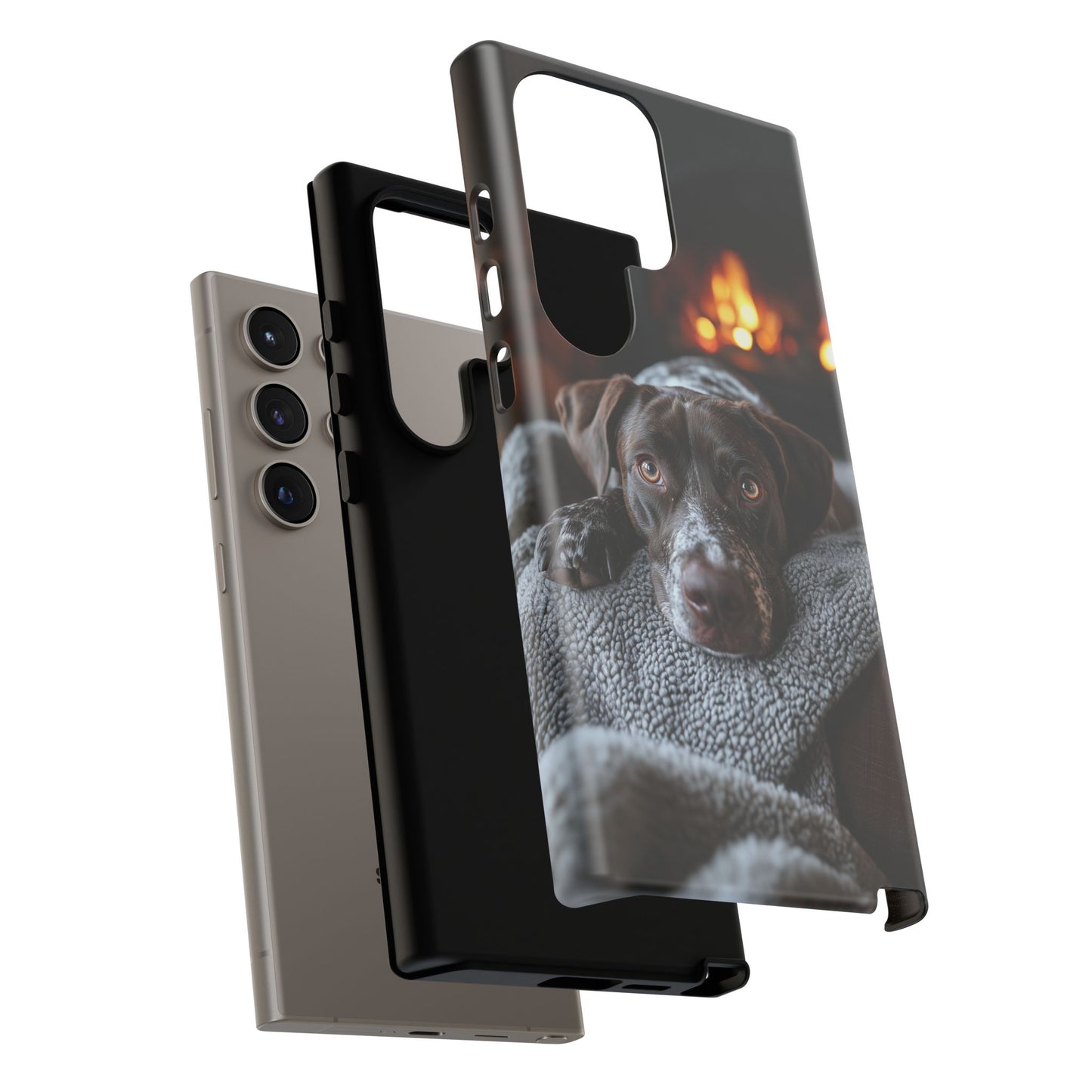 Cozy German Shorthaired Pointer Samsung Galaxy Case – Rustic Fireplace Protective Cover