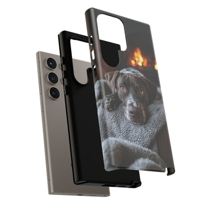 Cozy German Shorthaired Pointer Samsung Galaxy Case – Rustic Fireplace Protective Cover