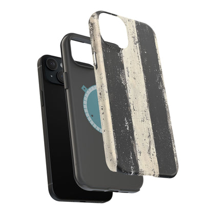 Vintage Vertical Stripe MagSafe iPhone Case - Black & White Grunge Design