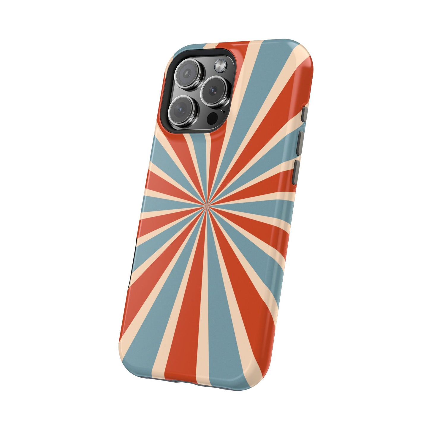 Vintage Blue & Red Sunburst MagSafe iPhone Case – Bold Geometric Pattern, Shock-Resistant Cover