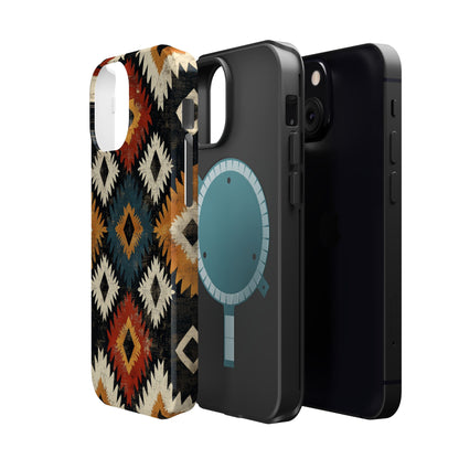 Rustic Tribal Sunburst Tough MagSafe iPhone Case – Vibrant Geometric Design, Dual-Layer Protection