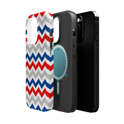 Patriotic Red, White & Blue Chevron – MagSafe Compatible iPhone Case