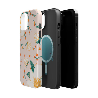 Elegant Magnolia Blossom Tough MagSafe iPhone Case – Soft Blush Background, Shock-Resistant Design