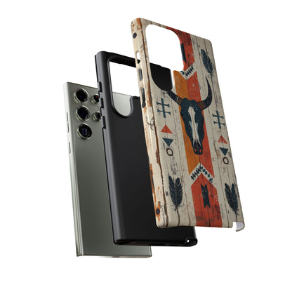Rustic Western Bull Skull Tough Samsung Galaxy Case – Distressed Wood Design, Dual-Layer Protection