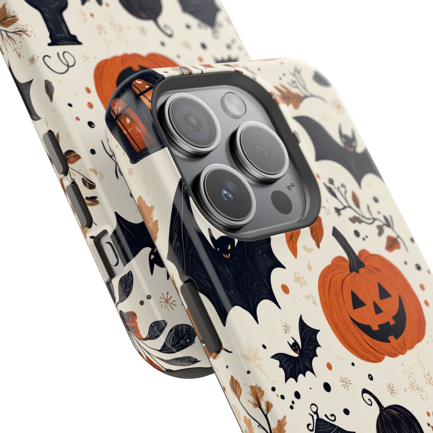 Charming Halloween MagSafe iPhone Case – Pumpkin, Bats, and Spooky Lantern Design