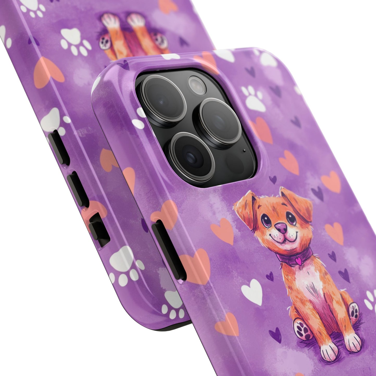 Cute Puppy iPhone Case - Adorable Pet Design with Hearts & Paw Prints, Protective Cover