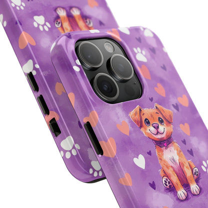 Cute Puppy iPhone Case - Adorable Pet Design with Hearts & Paw Prints, Protective Cover