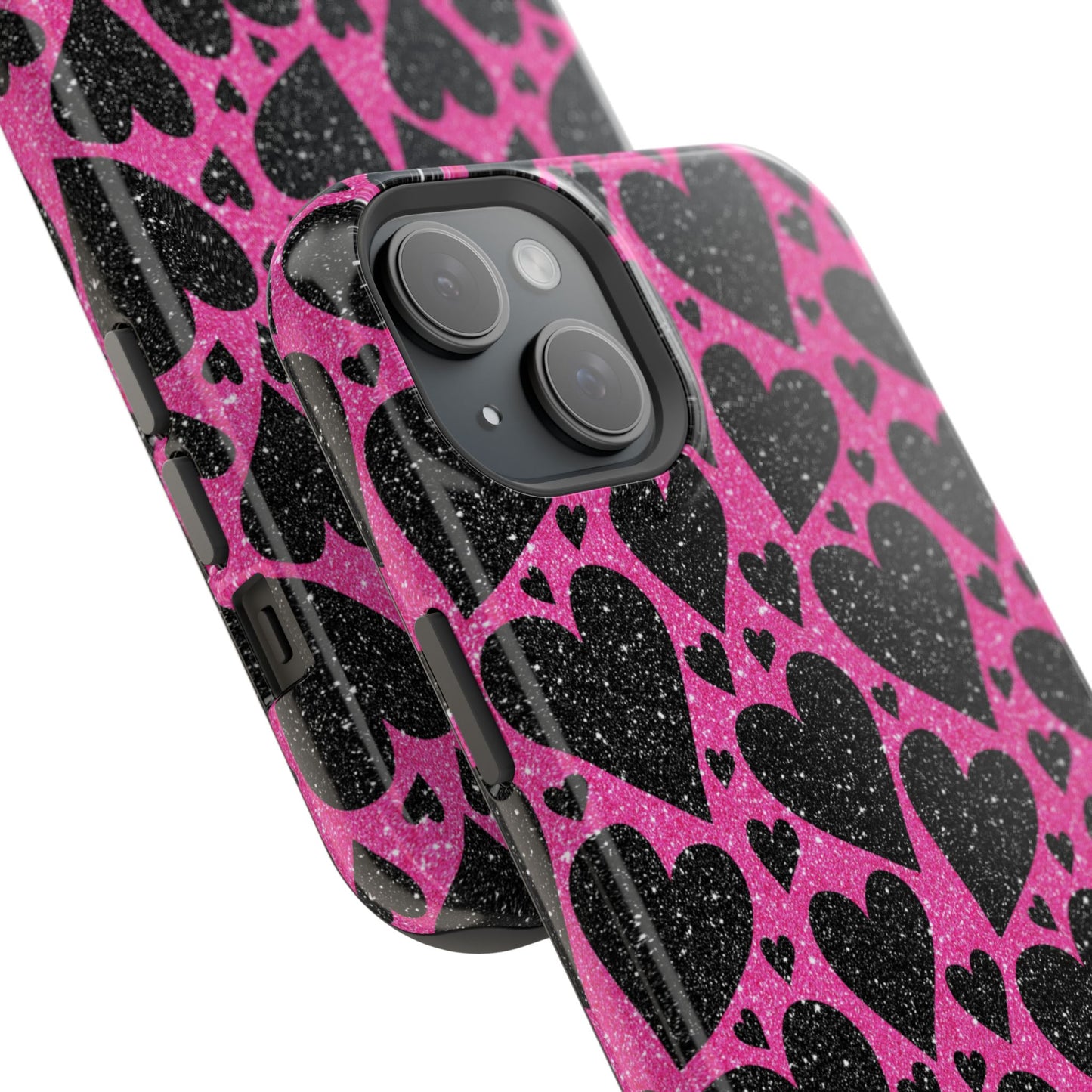 Pink Glitter Hearts MagSafe iPhone Case