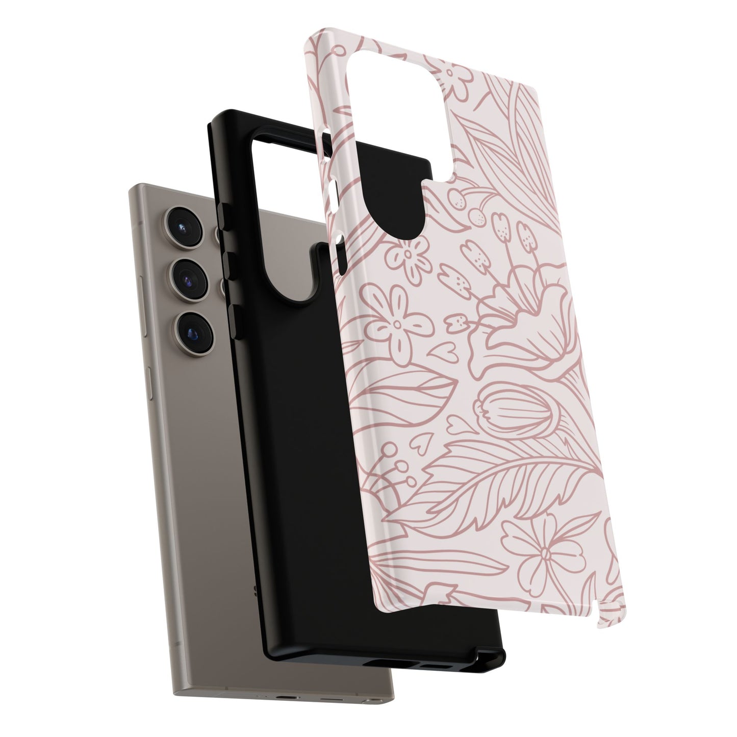 Blush Floral Line Art Tough Samsung Galaxy Case – Delicate Minimalist Design with Dual-Layer Protection