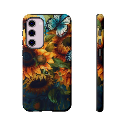 Aqua Blue Butterfly & Sunflower Art – Samsung Galaxy Case