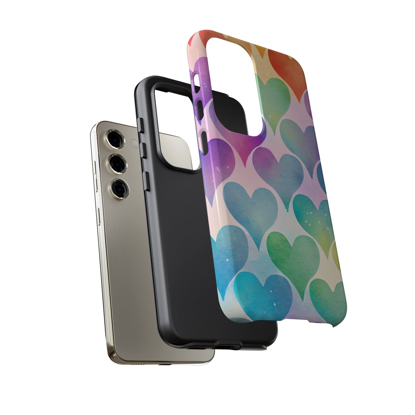 Rainbow Hearts Watercolor Samsung Galaxy Case – Slim Design, Glossy Finish