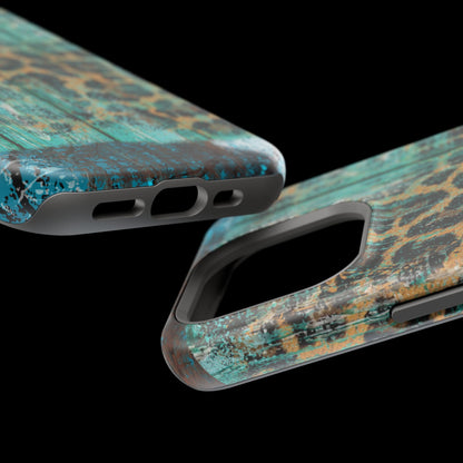 Turquoise Rustic Leopard Wood - MagSafe  iPhone Series Case