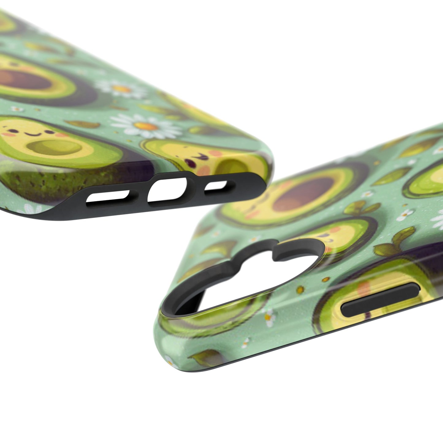 Cute Avocado MagSafe iPhone Case – Adorable Kawaii Avocados with Daisies, Shock-Resistant