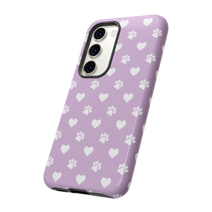 Purple Hearts & Paw Prints - Cute Pet Lover Phone Case