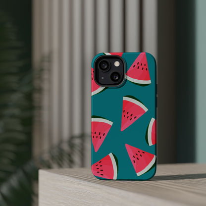 Watermelon Bliss MagSafe iPhone Case – Vibrant Summer Fruit Design on Teal Background