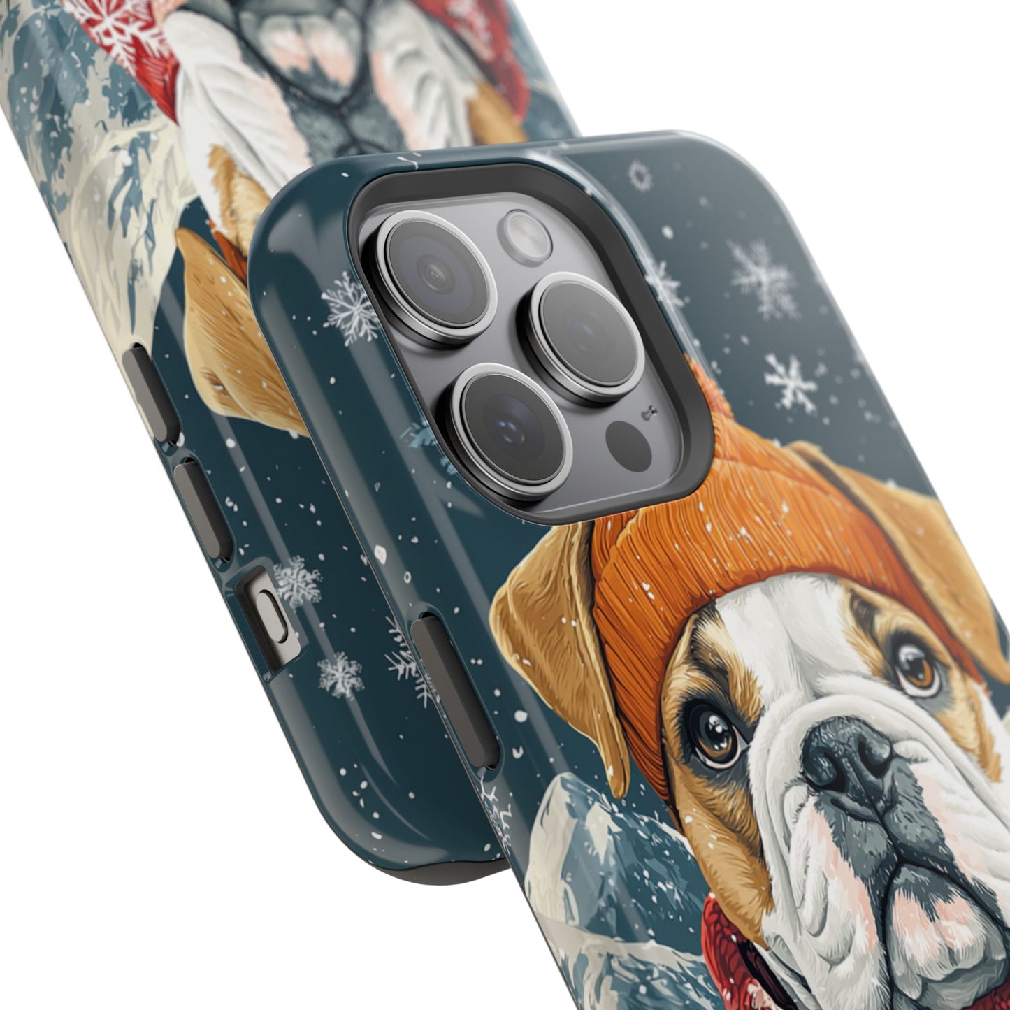 Cozy French Bulldog MagSafe iPhone Case – Rustic Fireplace Protective Cover