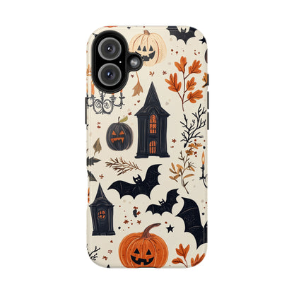 Haunted Halloween iPhone Case – Haunted House, Bats, and Pumpkins Design