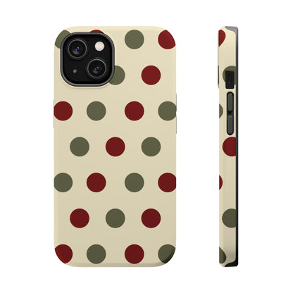 Red & Green Polka Dots on Cream – MagSafe iPhone Case