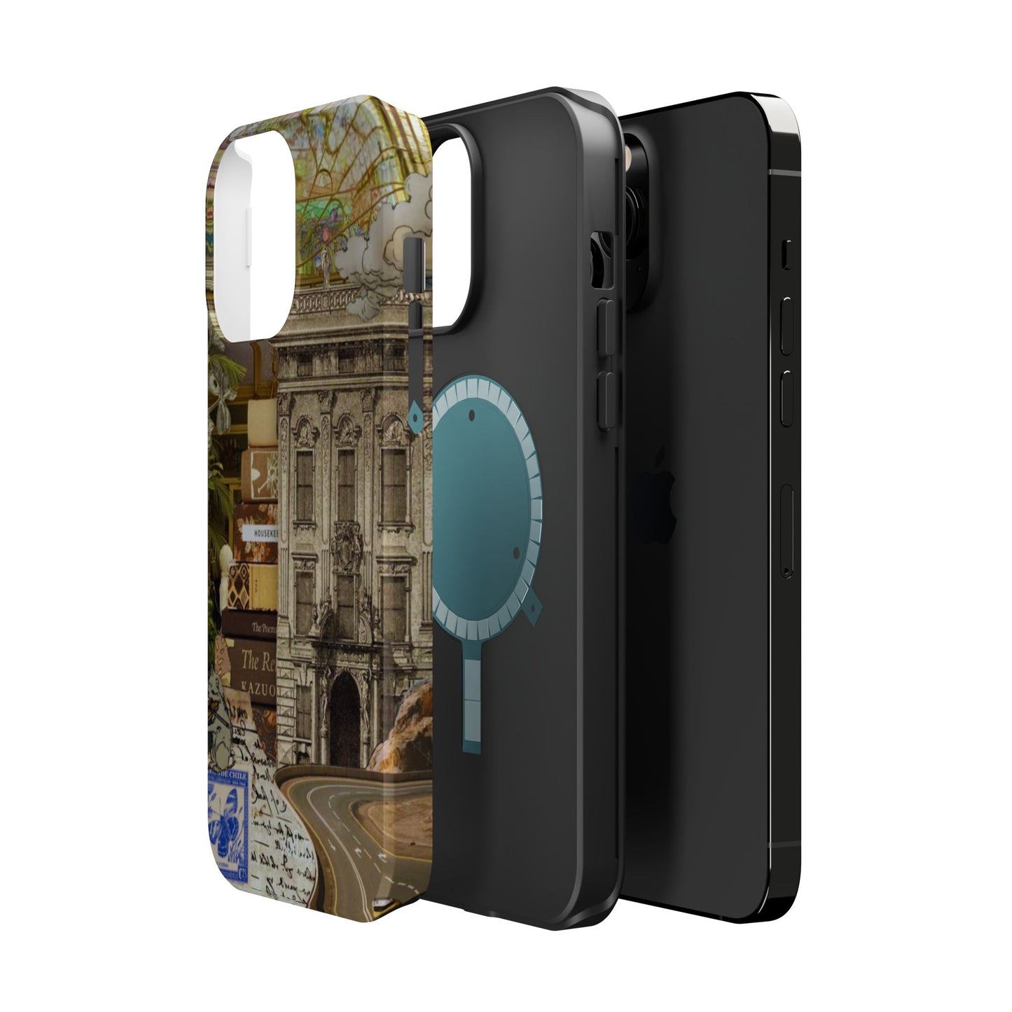 Whimsical Road Trip Collage MagSafe iPhone Case – Dual-Layer Protection with Vintage Art and Adventure Design