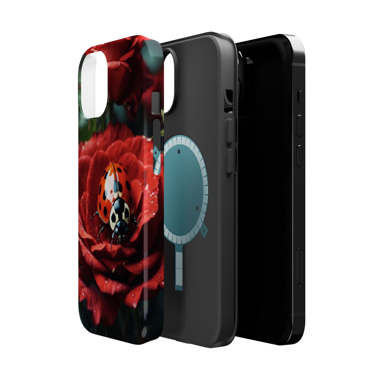 Elegant Rose & Ladybug Charm - MagSafe iPhone Case