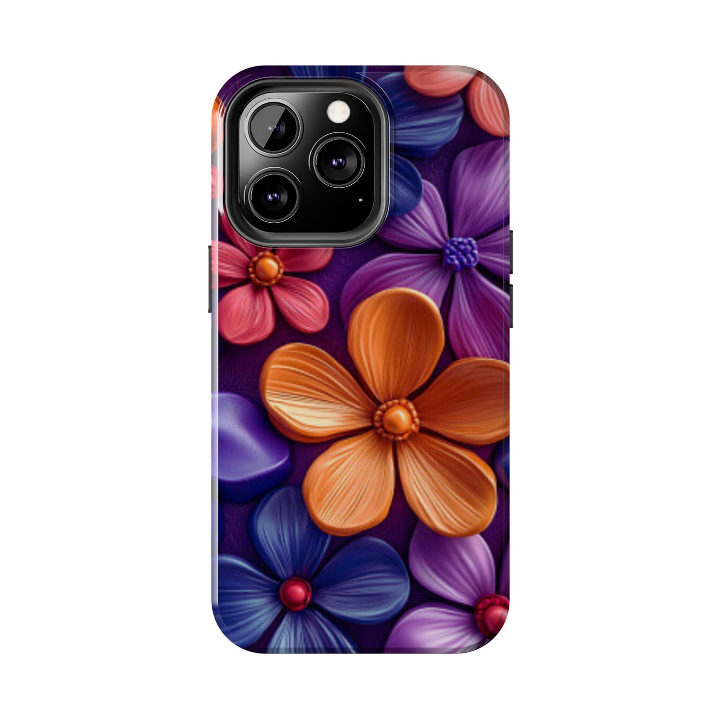 Bold Floral 3D iPhone Case – Vivid Purple and Orange Flower Design, Shock - Resistant - BOGO Cases