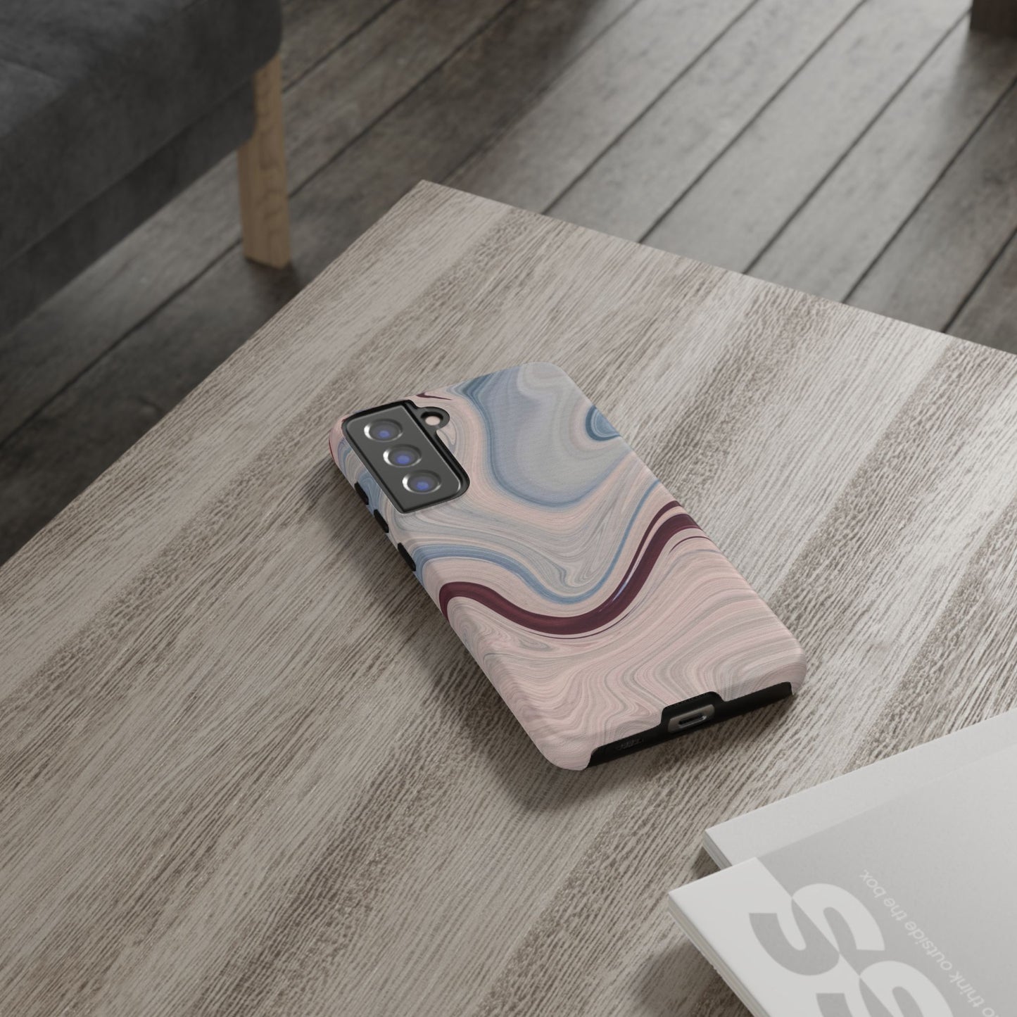 Marble Swirl Elegance – Samsung Galaxy Case in Blue & Blush Abstract Design