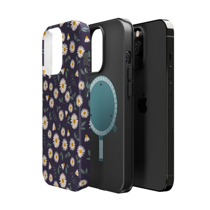 Midnight Daisy MagSafe iPhone Case – Dark Navy Floral Design, Slim and Protective