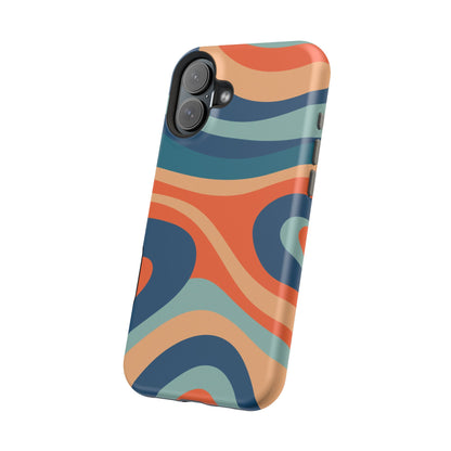 Retro Vibe Wavy Stripes MagSafe iPhone Case – 70s-Inspired in Teal, Orange, and Rust