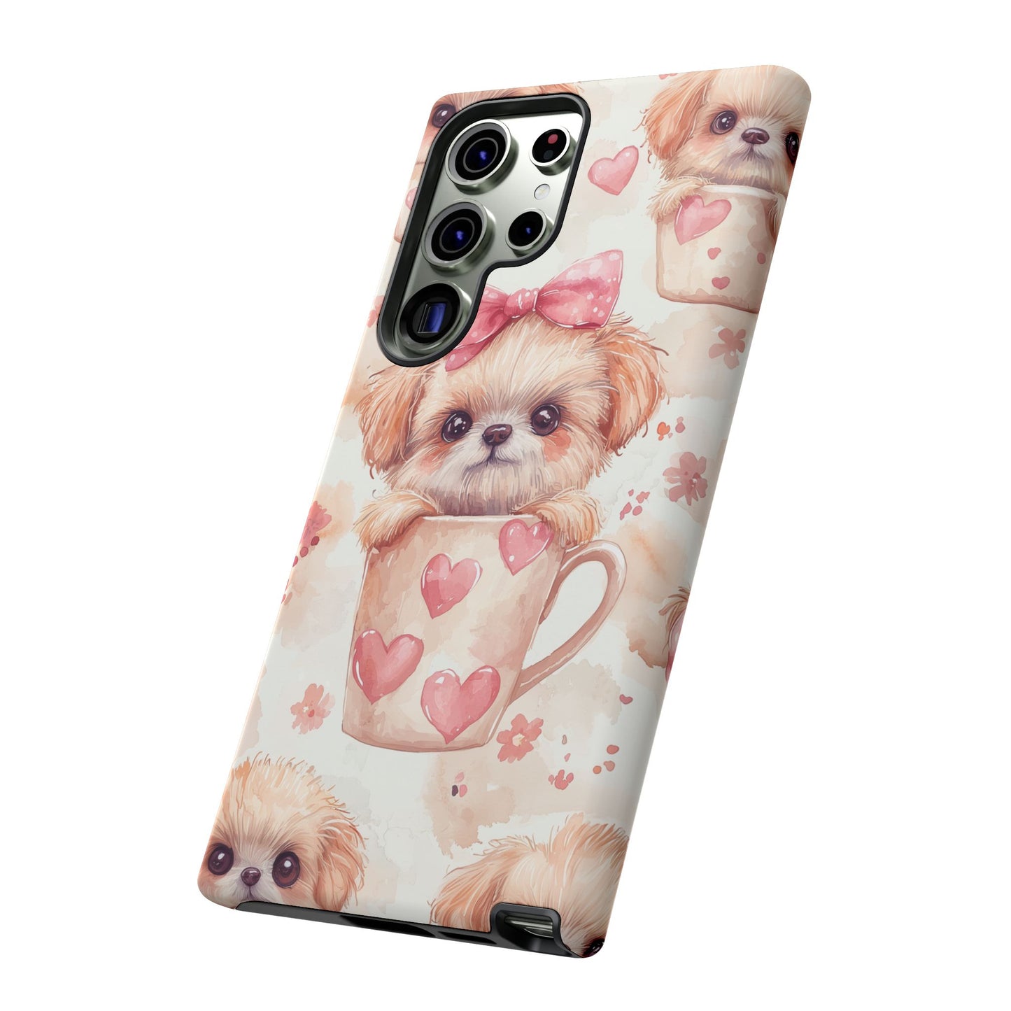 Adorable Puppy in Teacup Samsung Galaxy Case – Tough, Dual-Layer Protection with Cute Pink Bow Design