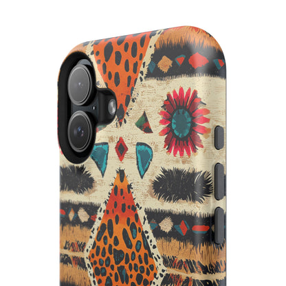 Wild Boho Leopard Print & Floral Tough MagSafe iPhone Case – Eclectic Tribal Design, Dual-Layer Protection