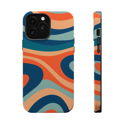 Retro Vibe Wavy Stripes MagSafe iPhone Case – 70s-Inspired in Teal, Orange, and Rust