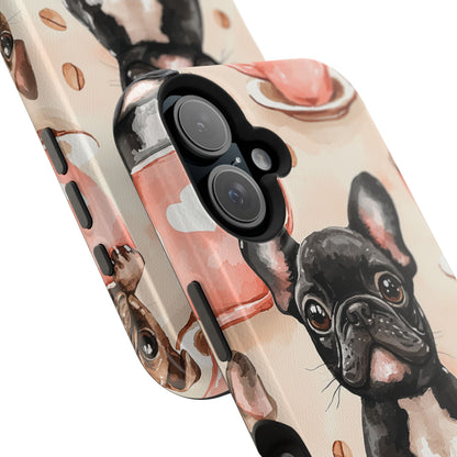 French Bulldogs in Coffee Cup MagSafe iPhone Case – Cute Dog Art, Shockproof & Slim Design