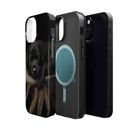 Adorable Black Labrador Puppy on Feathers MagSafe iPhone Case