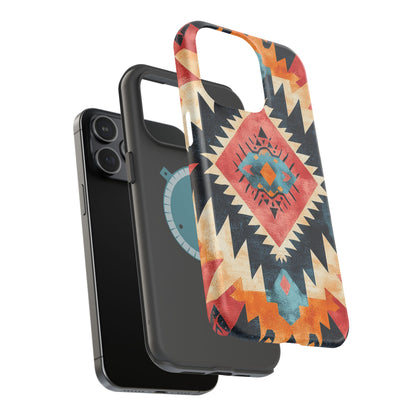 Bold Aztec Pattern Tough MagSafe iPhone Case – Vibrant Geometric Design, Dual-Layer Protection