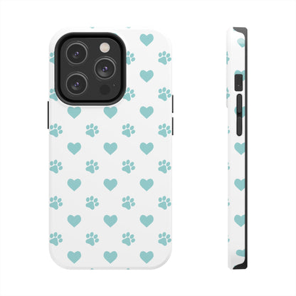 Mint Green Paw Print & Heart iPhone Case – Stylish Pet Lover’s Essential