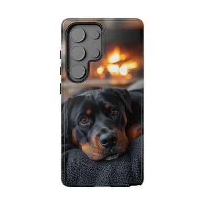 Warm Rottweiler by the Fireplace Samsung Galaxy Case – Rustic Charm for Dog Lovers
