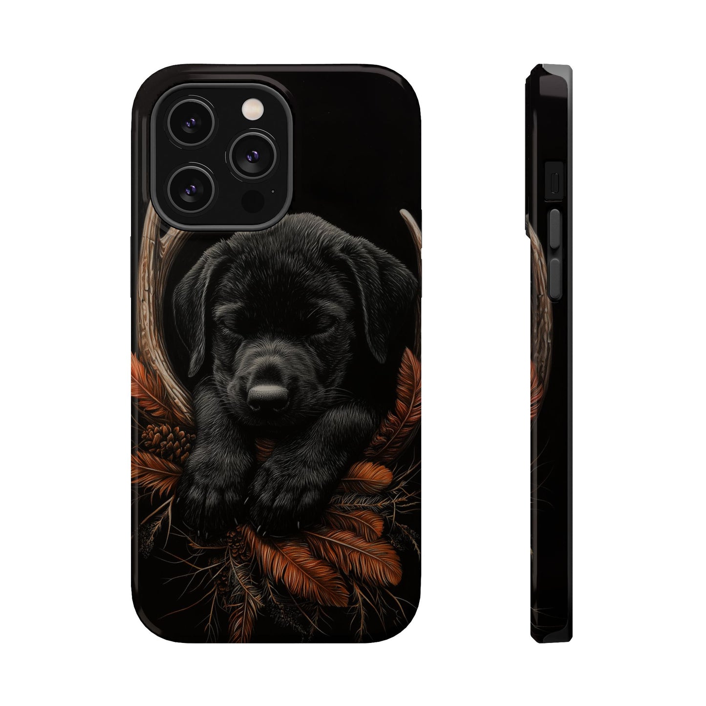 Charming Black Labrador Puppy on Feathers MagSafe iPhone Case