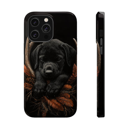 Charming Black Labrador Puppy on Feathers MagSafe iPhone Case