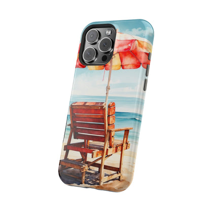 Beachfront Sunset Lounge MagSafe iPhone Case – Vibrant Watercolor Design