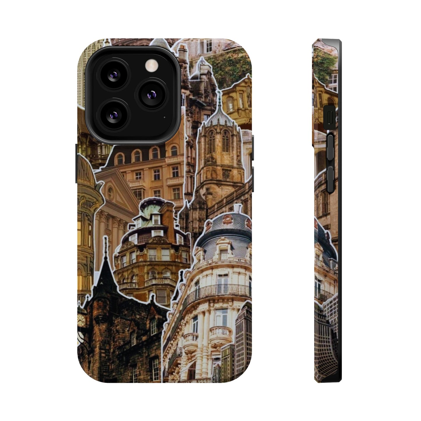 Vintage Architectural Collage MagSafe iPhone Case – Tough Dual-Layer Protection with Matte Finish