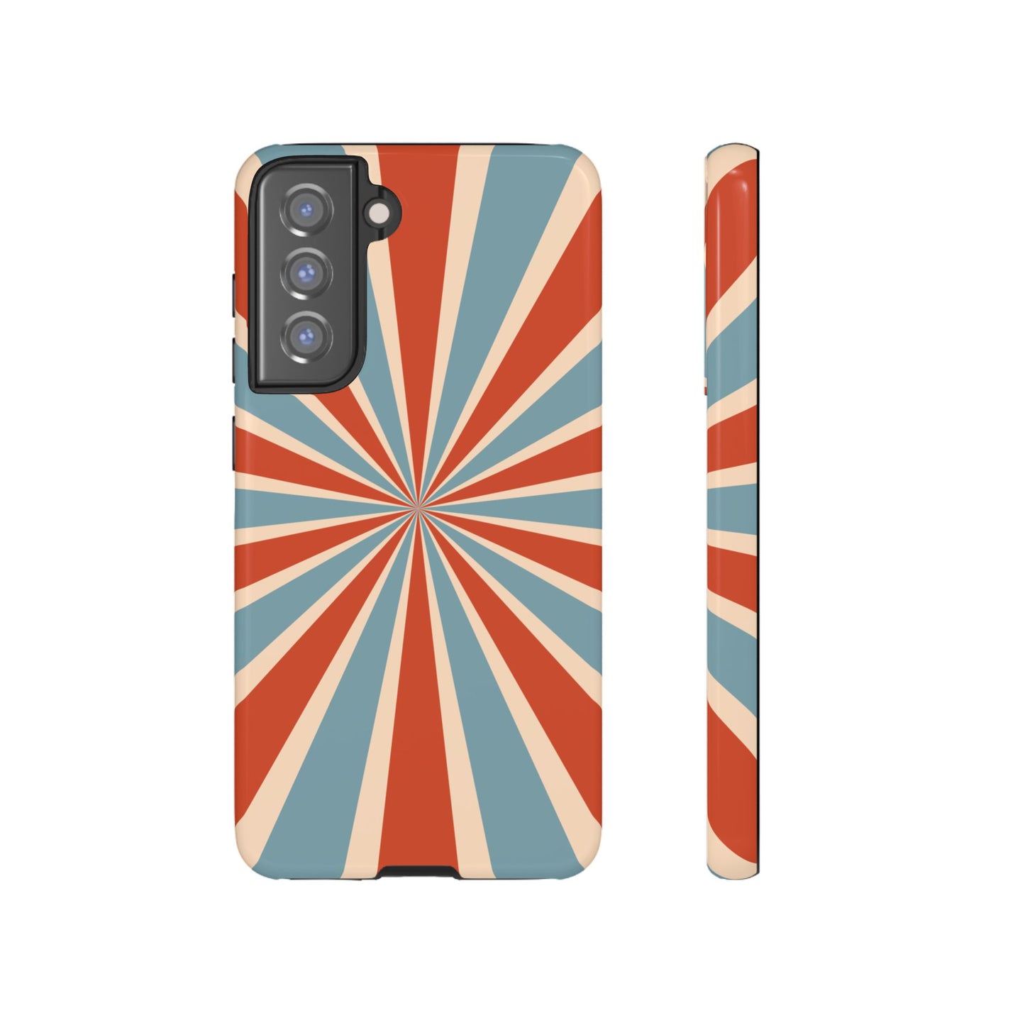 Vintage Blue & Red Sunburst Samsung Galaxy Case – Bold Geometric Pattern, Shock-Resistant Cover
