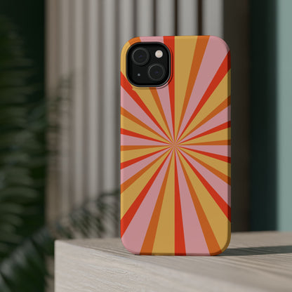 Bold Retro Sunburst MagSafe iPhone Case – Vibrant 70s-Inspired Rays in Orange, Pink, and Yellow