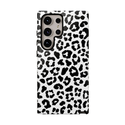 Monochrome Leopard Print Tough Samsung Galaxy Case – Classic Black and White Design with Dual-Layer Protection