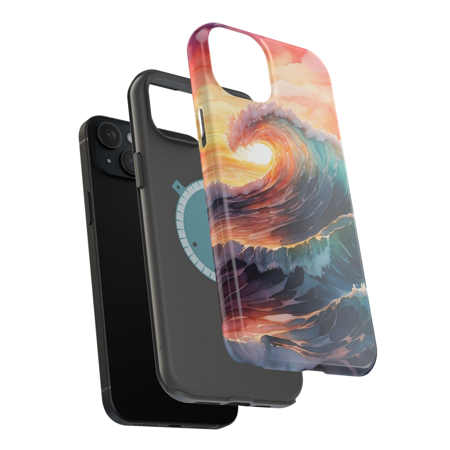 Ocean Sunrise Wave MagSafe iPhone Case – Vibrant Watercolor Wave Design