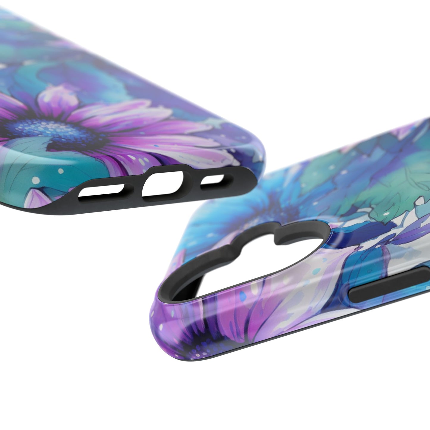 Purple & Teal Watercolor Floral MagSafe iPhone Case - Artistic Flower Design