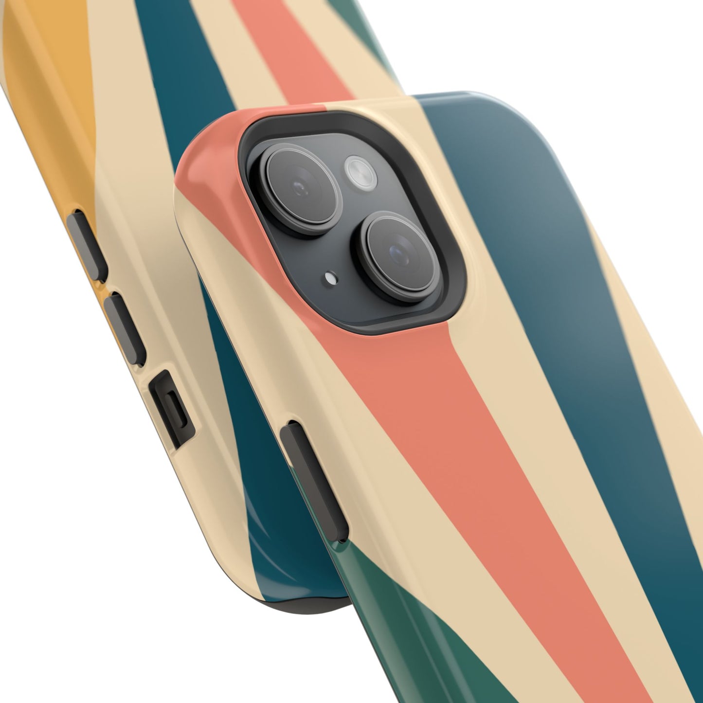 Retro Sunbeam MagSafe iPhone Case – 70s-Inspired Radiating Stripes in Coral, Teal, and Mustard